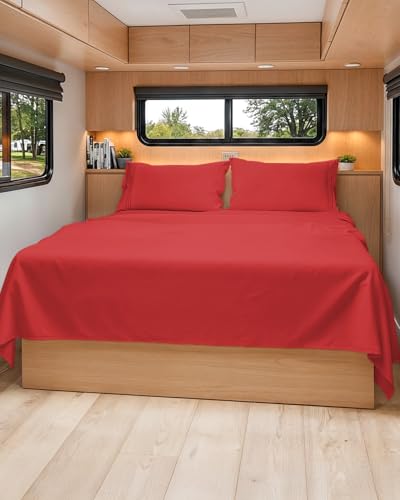 Short Queen Size 4 Piece Bed Sheet Set (27 - Red / Short Queen)