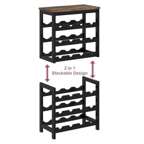 6 Tier Bamboo Wine Rack Freestanding Floor (24 Bottles / Rustic Brown and Black)