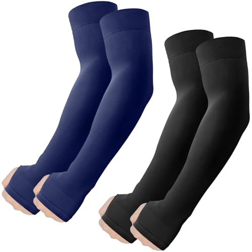 Arm Sleeves with Thumb Hole (2 Pairs - Black+navy)