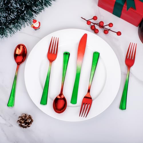200PCS Christmas Plastic Silverware (Red Green)