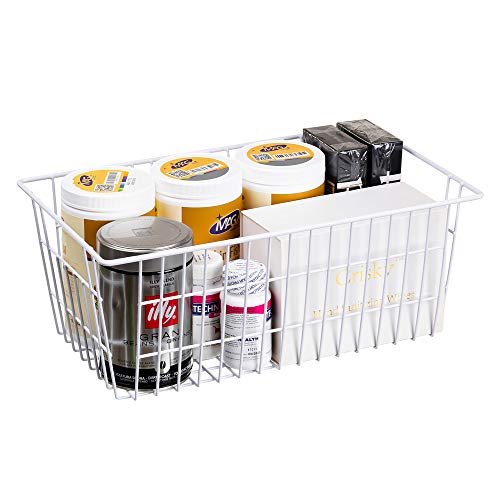 14" Freezer Baskets Wire Storage Baskets for Organizing Pantry Organization Bins Cabinets (White / 14"L x 11"W x 6"H)