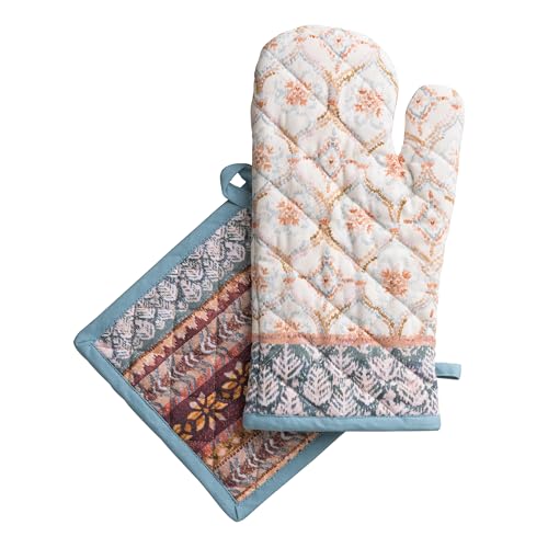 100% Cotton Oven Mitt & Pot Holder Set (022 - Fair Isle / 7.5" x 13" & 8" x 8" (Oven Mitt & Pot Holder))
