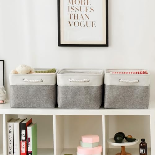 Storage Baskets for Organizing (White&Grey / 3PCS/X Large -17.7Lx13.8Wx9.8H)