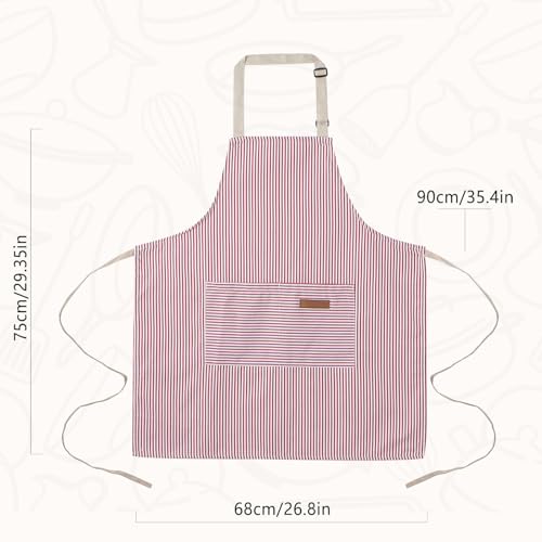 2 Pack Cooking Aprons Adjustable Bib Apron for Women with 2 Pockets (Pink/Beige Stripes)