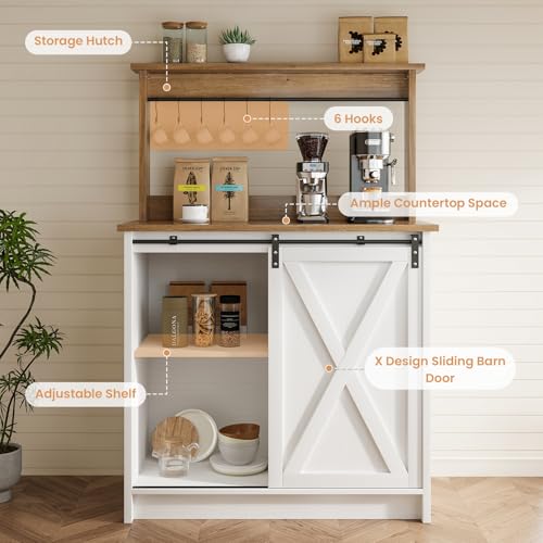 31" Farmhouse Coffee Bar Cabinet with Storage Hutch (31.5Inch / White)