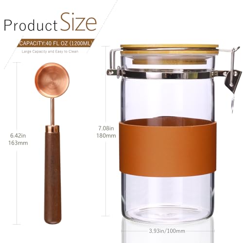 Glass Storage Jars with Bamboo Lids & Spoons (40 Fl Oz)