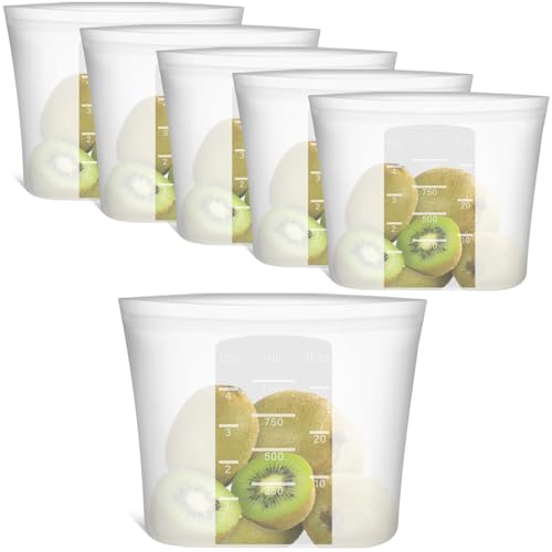 100% Silicone Reusable Storage Bag Quart Size (Translucent | S | 6 Pack)