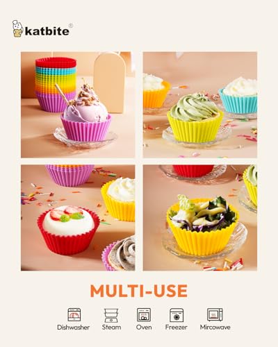 Silicone Cupcake Liners 24 Pack (Rainbow Color 24)