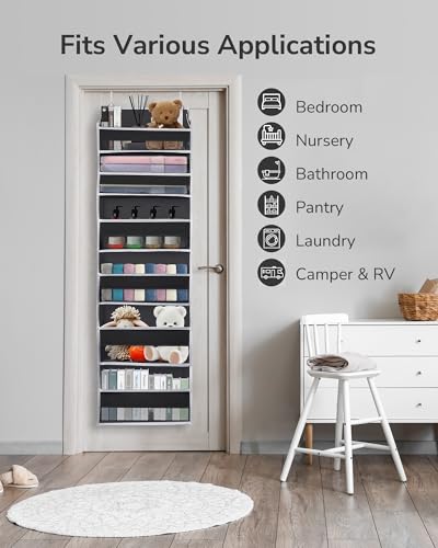 2Pack Over The Door Organizer with 6 Large Pockets 12 Side Pockets Door Hanging Organizer Black Door Hanging (Black / 2 Pack-6 Tier)