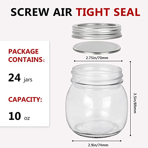 24 Pack 10 oz Glass Mason Jars (10oz,24 Pack)