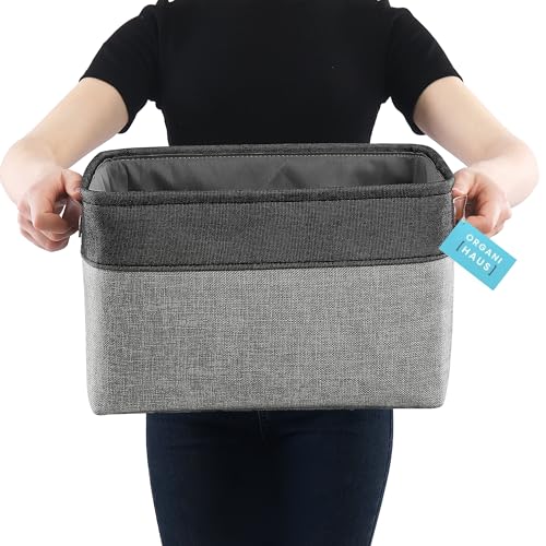 15x11in Canvas Storage Baskets 3 Pack (Gray / Black / Large - 3pc)