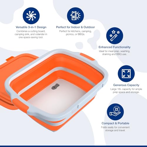 2 Pack XL Collapsible BBQ Prep Tub with Built (Orange)