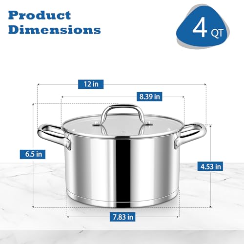 4 Quarts Stock Pot with Lid (4 Quarts)