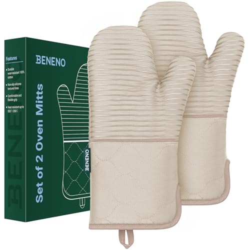 Heat Resistant 500°F Kitchen Oven Mitts 2 (Beige)