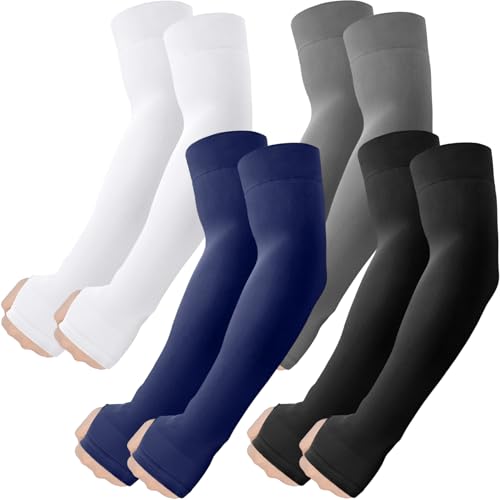 Arm Sleeves with Thumb Hole (4 Pairs - Black+white+dark Gray+navy)