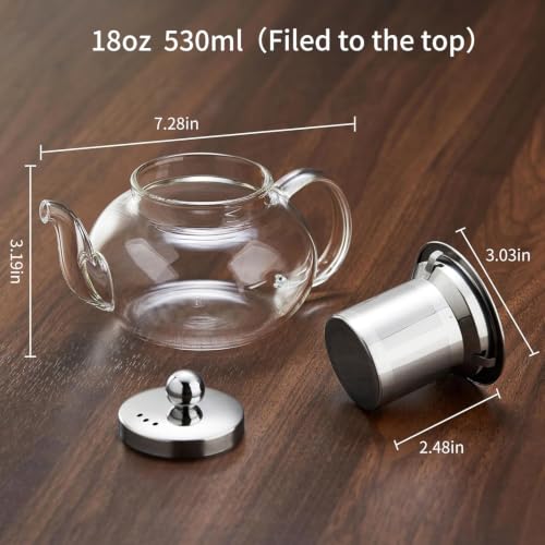 Small Glass Teapot with Infuser (Transparent / 18OZ)
