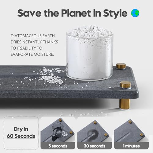 Kitchen Sink Caddy Water Absorbing Stone Drying Tray (12.5"x 4.5" - Dark Gray - Gold)