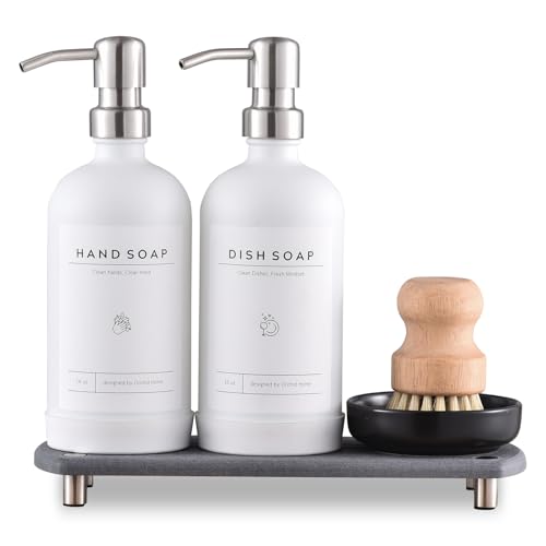 Luxury] Kitchen Soap Dispenser Set (White Bottle + Silver Pump)