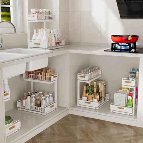 Under Sink Organizer Kitchen (Double Layer / White-1 Pack)