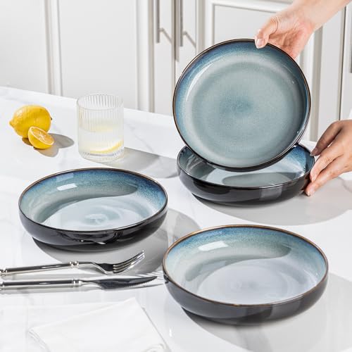 8.5" Ceramic Pasta Bowls Set of 4 (Set of 4 / Blue White)