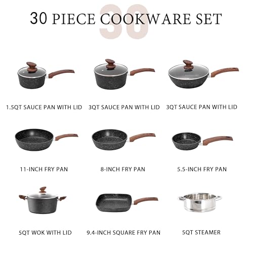 30 Piece Pots and Pans Set (Black / 30-piece)