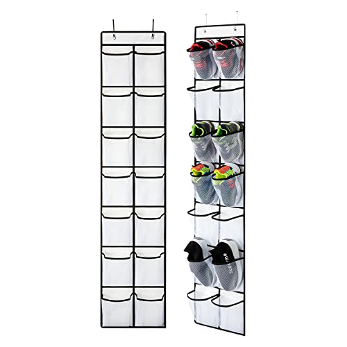 2 Pack White 14 Pockets Over the Door Shoe Organizer (White-2 Pack of 14)