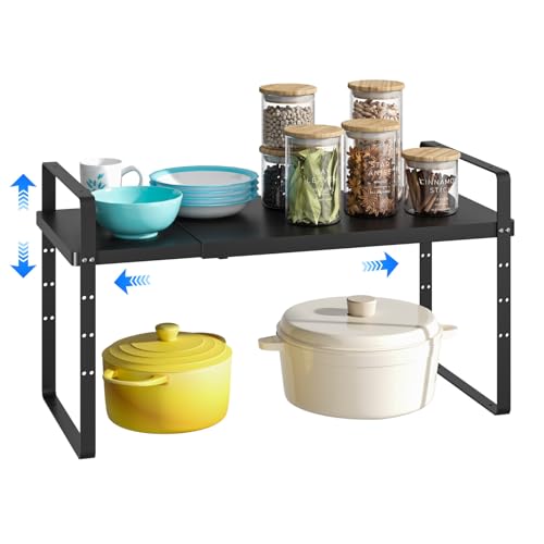 Expandable Cabinet Shelf Organizer (Black Large)