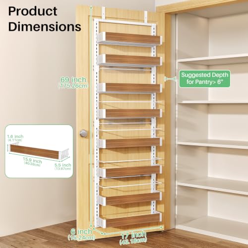 8 Tiers Wooden Over the Door Organizer (Walnut / 17" W x 6" D x 69" H)