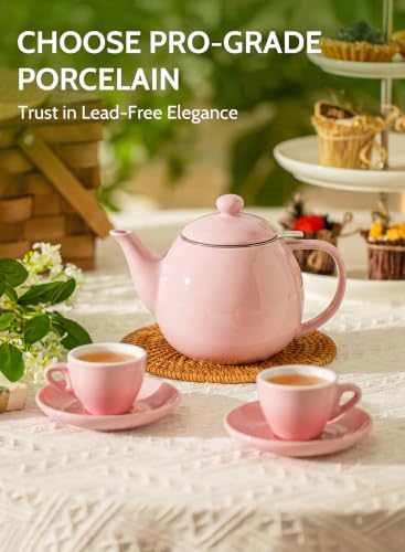 Porcelain Teapot 27 oz with Infuser for Loose Leaf Tea (Pink / 27oz (with infuser))