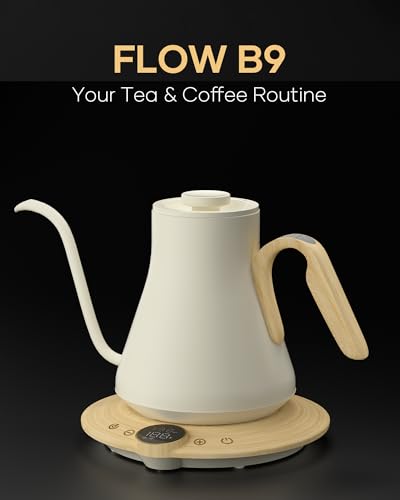 FLOW B9 Gooseneck Electric Kettle ±1°F Temperature Control (White Maple)