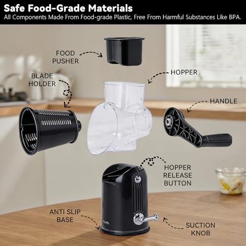 Rotary Cheese Grater with Handle (Black)