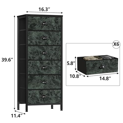 Dresser for Bedroom (Vintage Green / 11.5"D x 16"W x 39.6"H (6 Drawers))