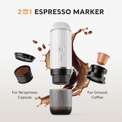 Portable Electric Espresso Coffee Maker for Ground Coffee & NS Capsule Espresso Machine Fast Self (2218-WHITE)