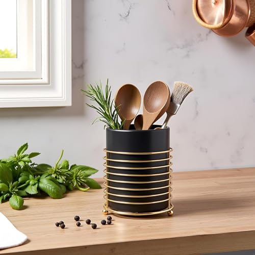 Dining Utensil Holder Cooking Utensil Holder (XL / Black Gold)