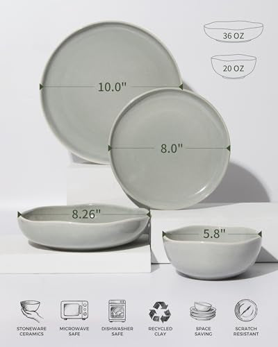24 Pieces Dinnerware Set for 6 with Pasta Bowls (Dusty Green / Set (24pcs-6))