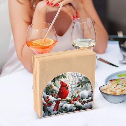 Red Cardinal Christmas Napkin Holder for Table Paper Napkins Holder Acrylic Tissue Dispenser Kitchen Dining Room Bathroom Party Car Decor (NH070 / 4.1x4.9x1.97in)