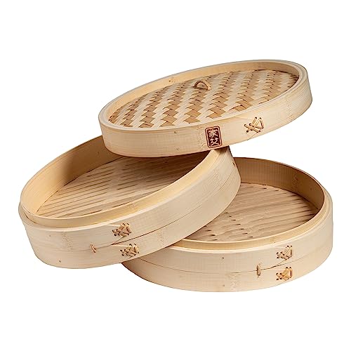 2 Tier Bamboo Steamer Baskets (12 inch - bamboo)