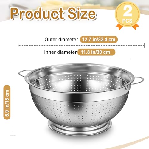 2 Pack 8 Quart Heavy Duty Stainless Steel Colander with Footed Base and Handles Pasta Spaghetti Berry Fruit Vegetable Kitchen Food Strainer Basket (8 Quart)