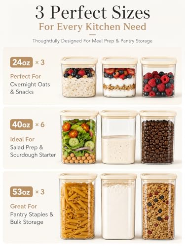 12 Pack Square Glass Pantry Storage Containers Set with Glass Lids (12 Count)