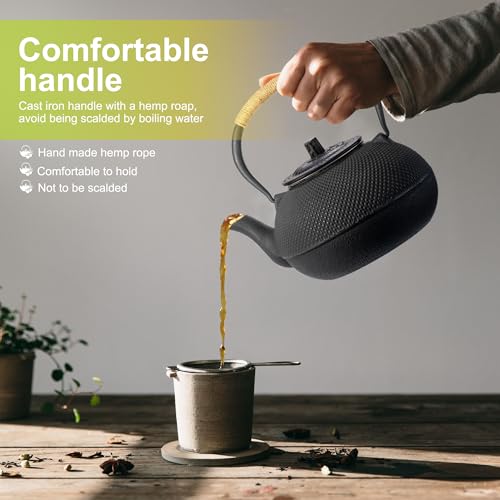 Japanese Tetsubin Cast Iron Teapot Tea Kettle pot with Stainless Steel Infuser for Stovetop Safe Coated with Enameled Interior 30 oz (30 oz / 900 ml)
