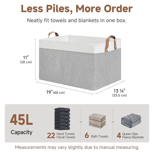 Fabric Storage Bins (Gray and White / 19" L x 13 ¼" W x 11" H)