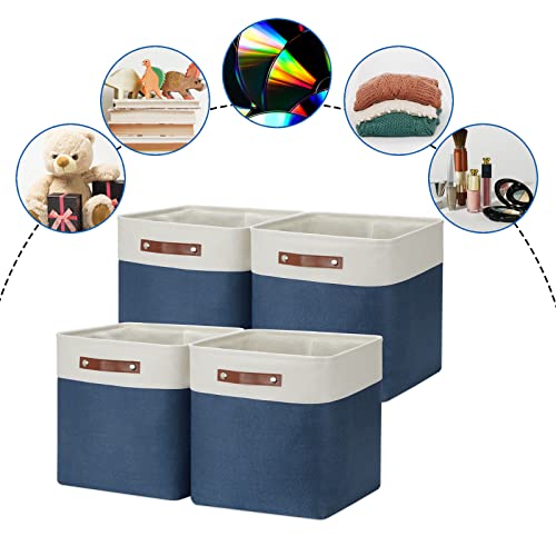Storage Baskets for Shelves Closet Storage (White&Blue / L-13"x 13"x 13")