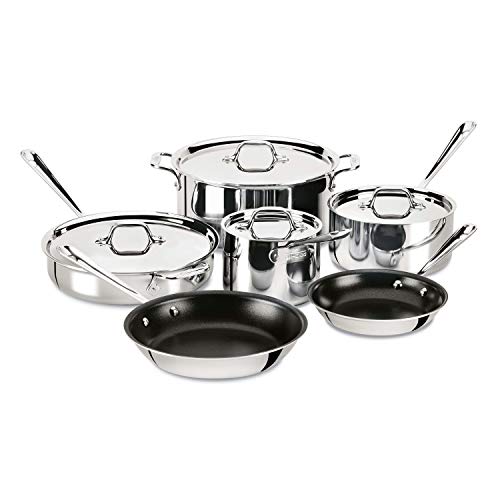 D3 3 Ply Stainless Steel Non Stick Cookware Set 10 Piece (Silver / 10-Piece)
