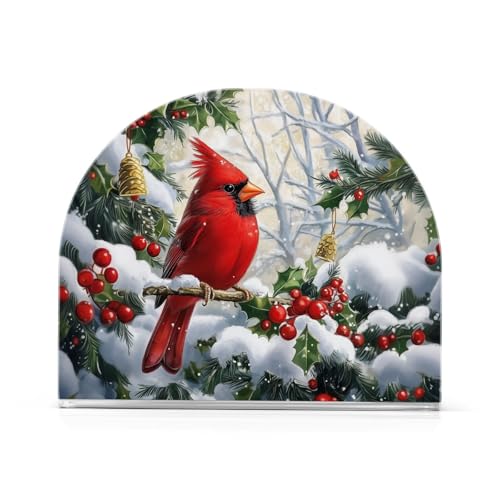 Red Cardinal Christmas Napkin Holder for Table Paper Napkins Holder Acrylic Tissue Dispenser Kitchen Dining Room Bathroom Party Car Decor (NH070 / 4.1x4.9x1.97in)