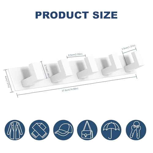 Stainless Steel Wall Coat Rack (White / 5 "L" Hooks, 2PACK)
