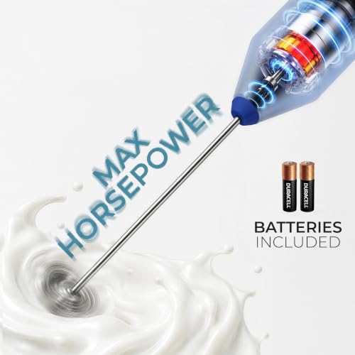 Powerful Milk Frother AA Batteries Included (Royal Blue and Gold / Compact Frother + Batteries)