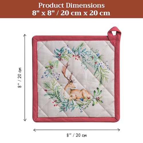 Pot Holders 100% Cotton Potholders (100 - Holly Time / 8" x 8" (Pot Holder Pack of 1))