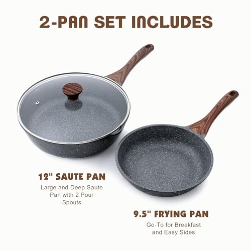 Nonstick Frying Pans (Gray / 9.5 Inch+5QT w/ Lid)