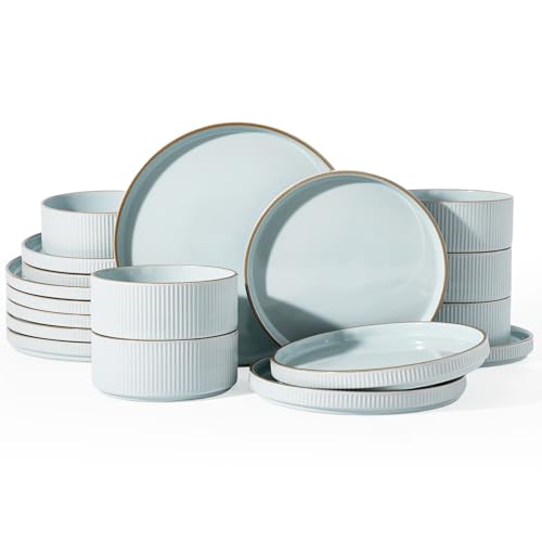 Stoneware Dishes Dinnerware Sets for 6 (Light Blue / Service for 6)