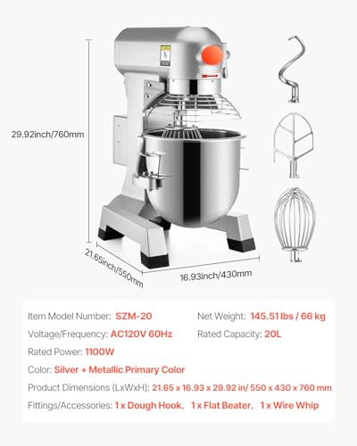 20Qt Commercial Food Mixer with Timing Function